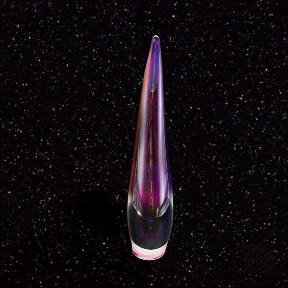 Vintage Art Glass Sommerso Wave Vase Canada Amethyst Red Green Signed 13”T 5”W - Picture 3 of 12